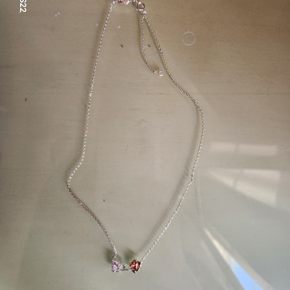 Elegant Silver Heart And Rose Necklace for Kids